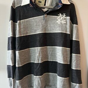 Men’s M, New Zealand Striped Canterbury Rugby Shirt with Embroidered Logo